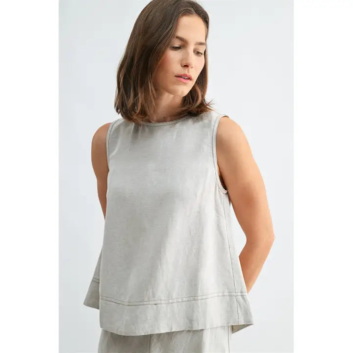 Linen Pleated Back Sleeveless Top
