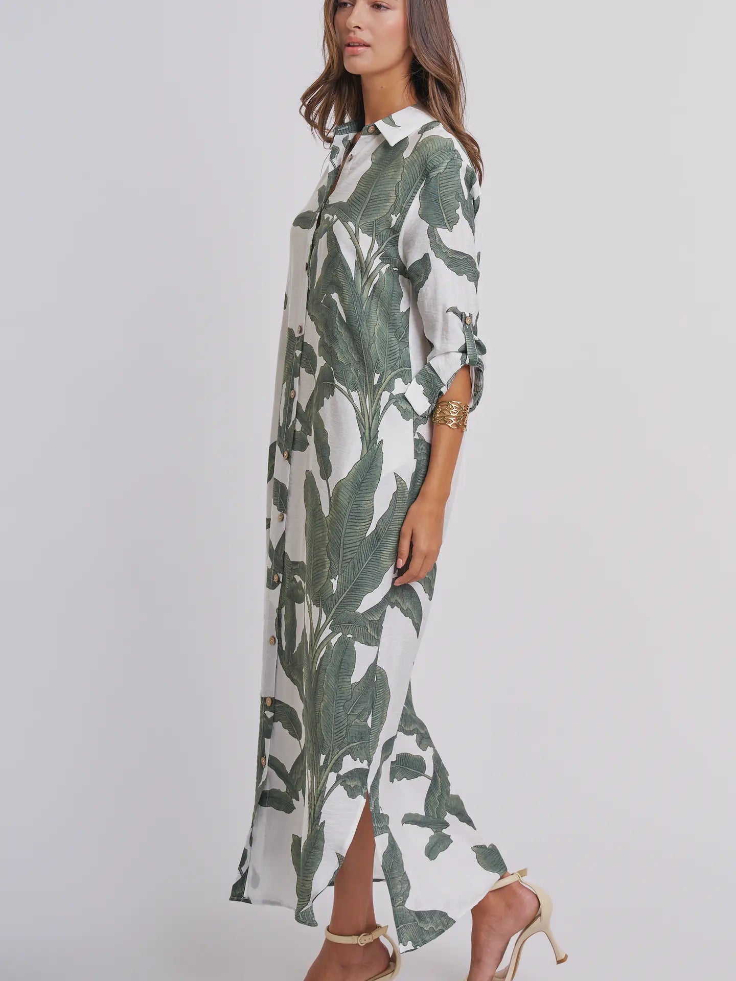 Tropical Paradise Button Down Collared Vacation Dress