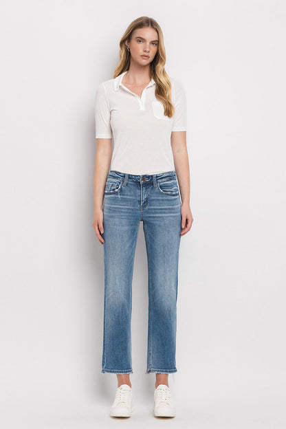 Mid Rise Crop Straight Jeans