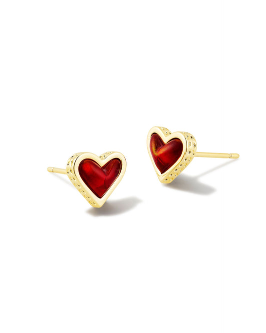 Framed Ari Heart Stud Earrings | Gold Red Opalescent Resin