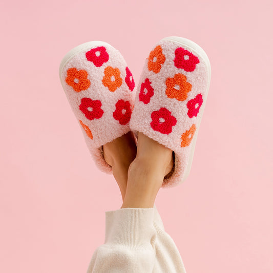 Fuzzy Slippers | Pink Flower