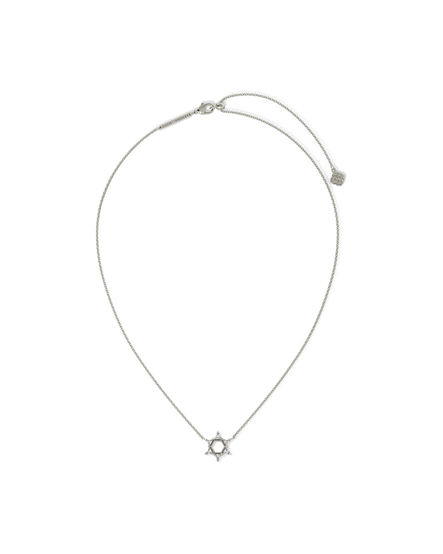 Star of David Crystal Short Pendant Necklace | Silver & White Crystal