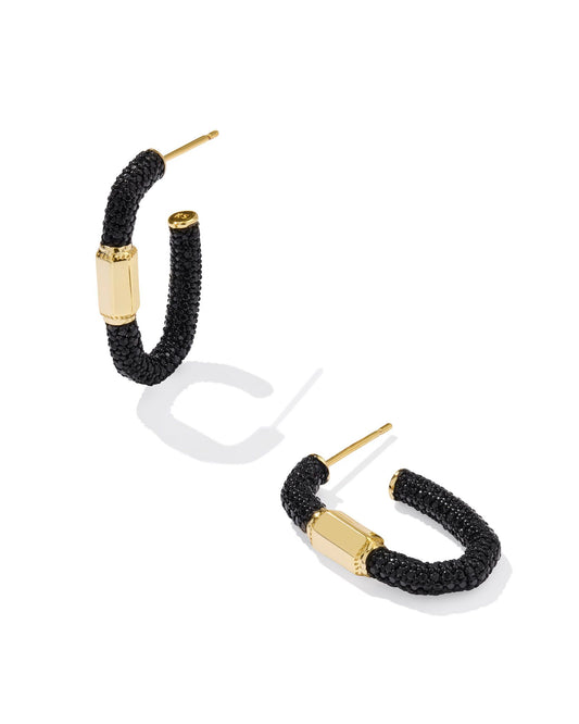 Emery Gold Hoop Earrings | Black Crystal