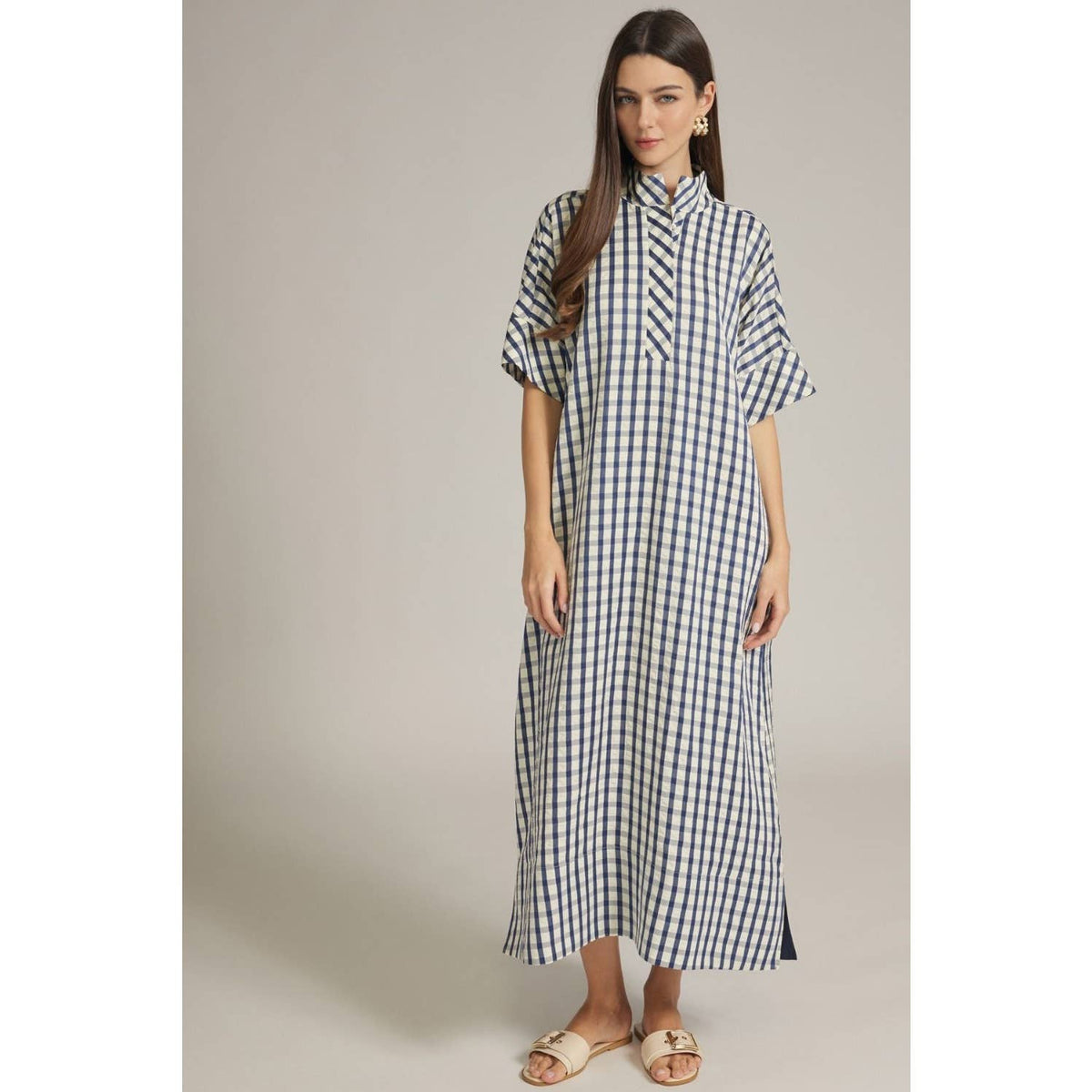 NEW Gingham short sleeve midi dress