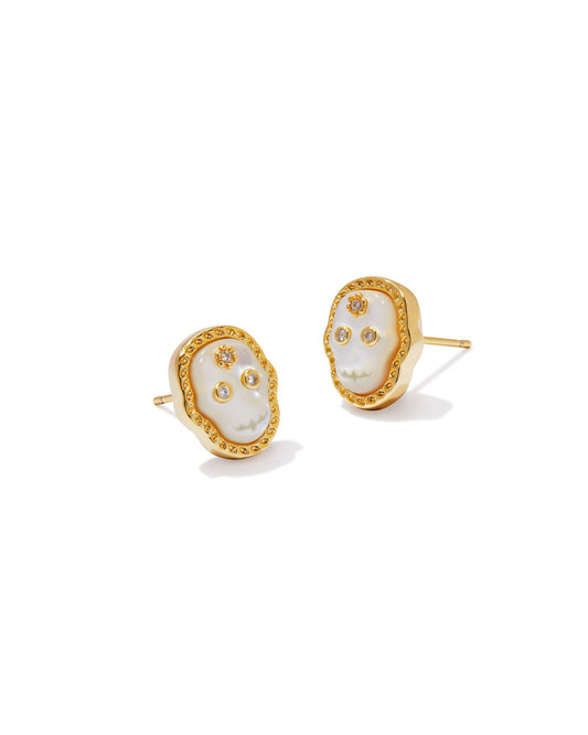 Skeleton Gold Stud Earrings | Ivory Mother-of-Pearl