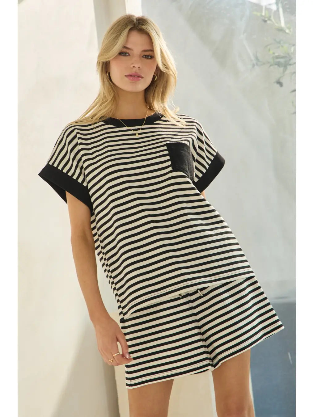 Plus | Striped Short Sleeve Top and Short Set