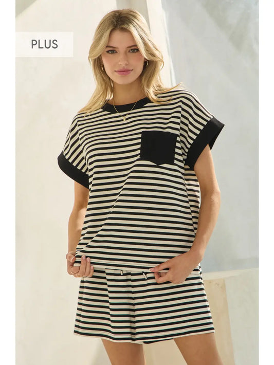 Plus | Striped Short Sleeve Top and Short Set
