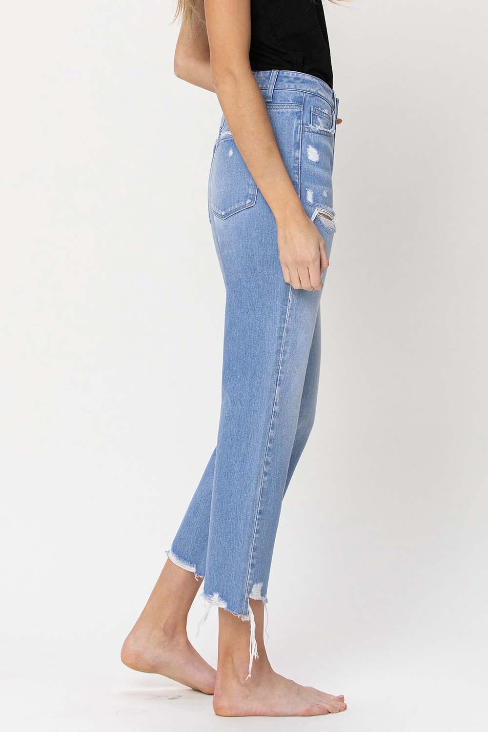 High Rise Vintage Straight Crop W Distressed