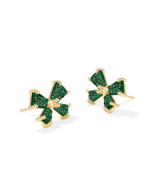 Blair Bow Small Stud Earrings | Gold & Emerald Drusy