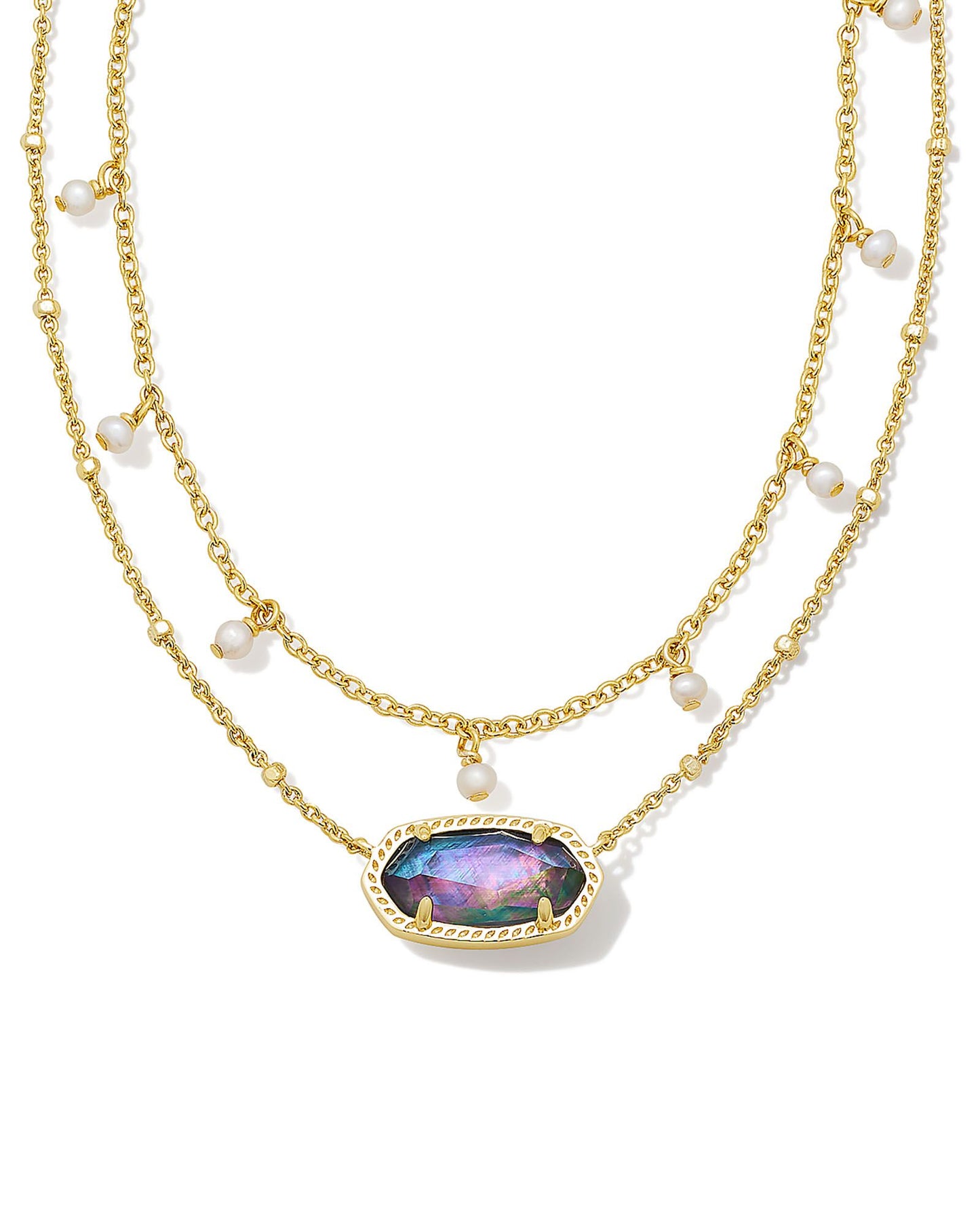 Elisa Pearl Multi Strand Necklace | Gold Lilac Abalone