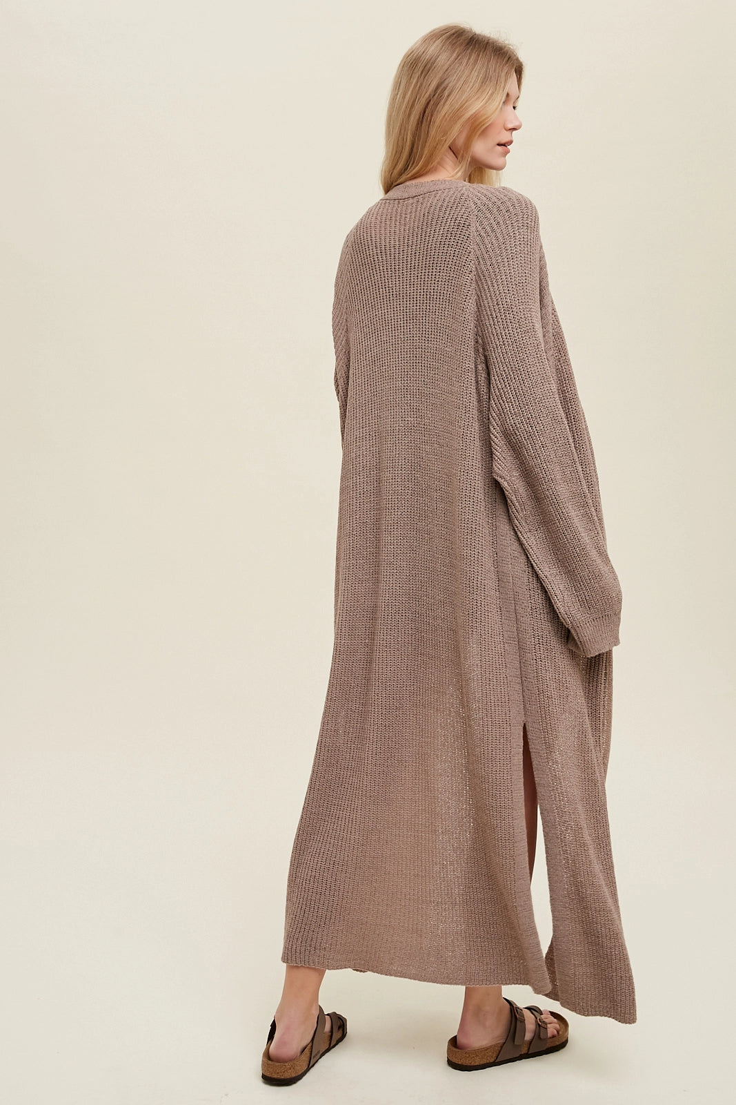 Maxi Lightweight Sweater Cardigan with Side Slits Patch Co