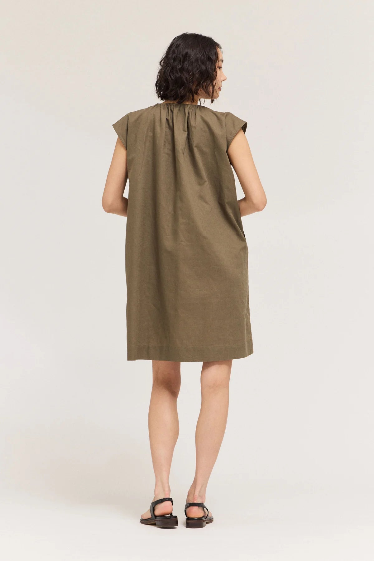 Drawstring Neckline Sleeveless Mini Dress