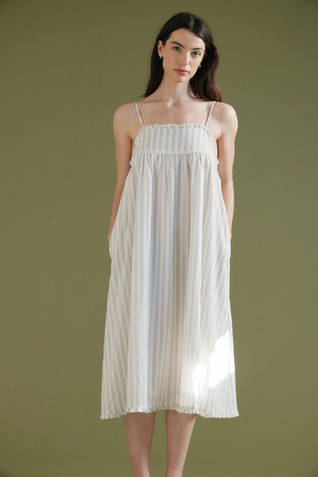 Embroidered Detail Top Stripe Print Dress