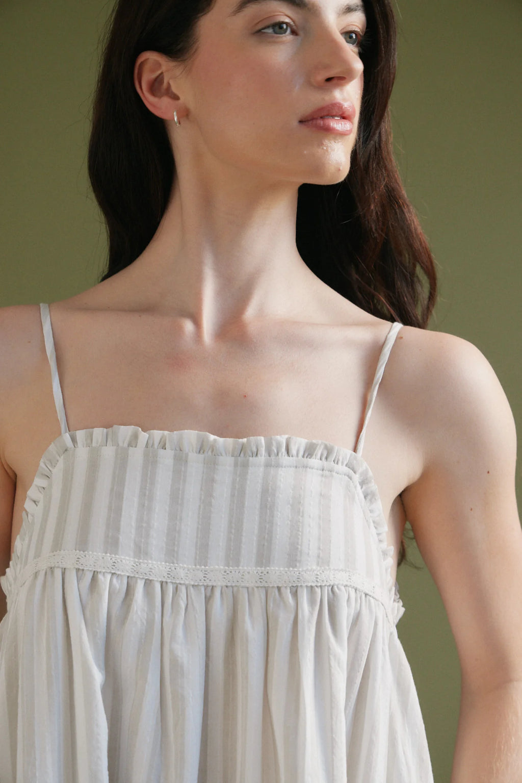 Embroidered Detail Top Stripe Print Dress