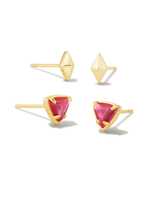 Greta Stud Earrings Set | Gold & Magenta Illusion