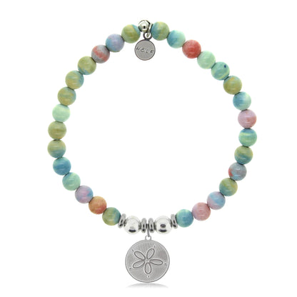 Sand Dollar Charm with Pastel Jade Beads Charity Bracelet