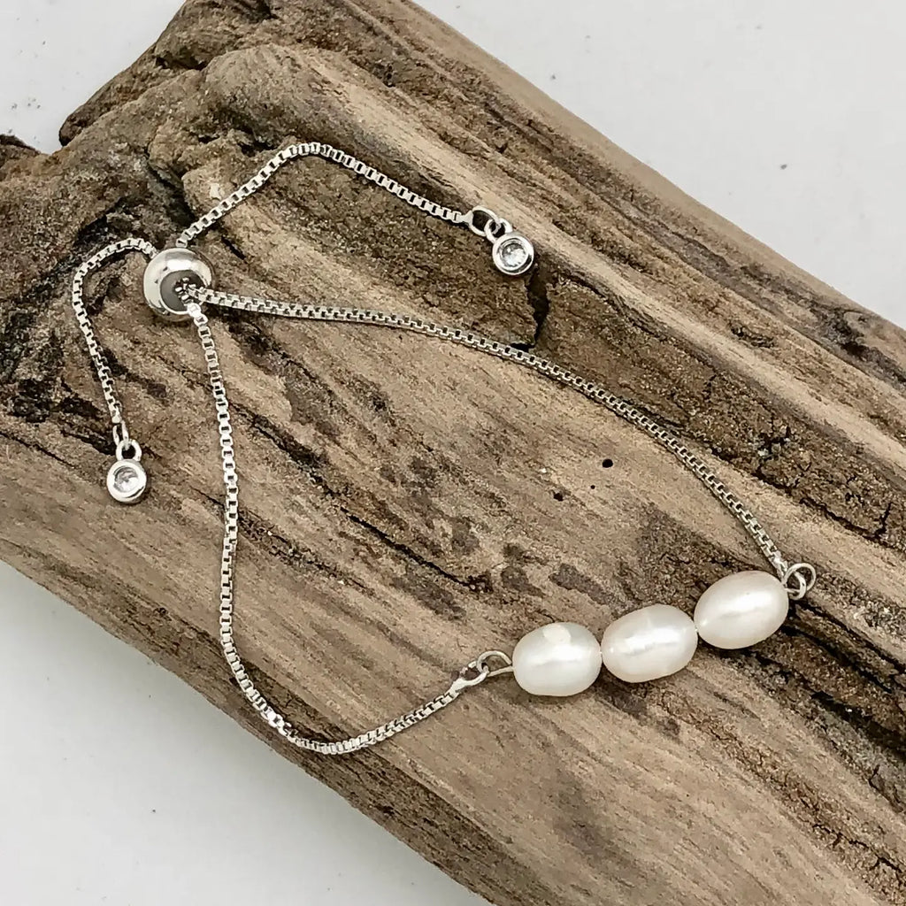 Bracelet Drawstring Gold 3 Freshwater Pearl (8mm Pearls)