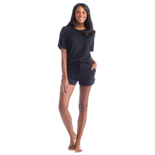 Dream Slouchy Tee Top with Shorts Lounge Set | Black