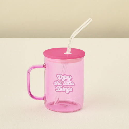 Color Glass Mug with Handle | Pink Enjoy the Little Things
