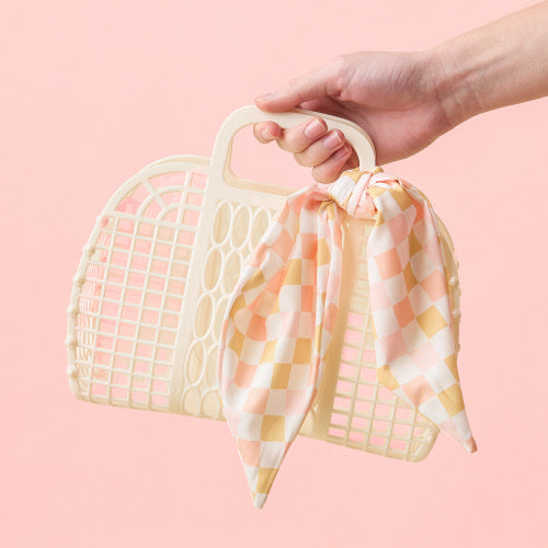 So Jelly Basket with Scarf | Spring Summer Cream & Check Peach