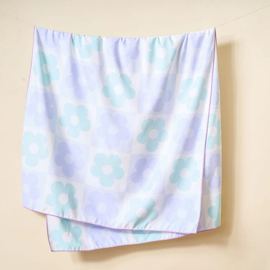 Quick-Dry Beach Towel | Flower Check Blue