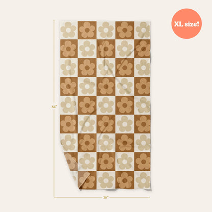 Quick-Dry Beach Towel | Flower Check Brown