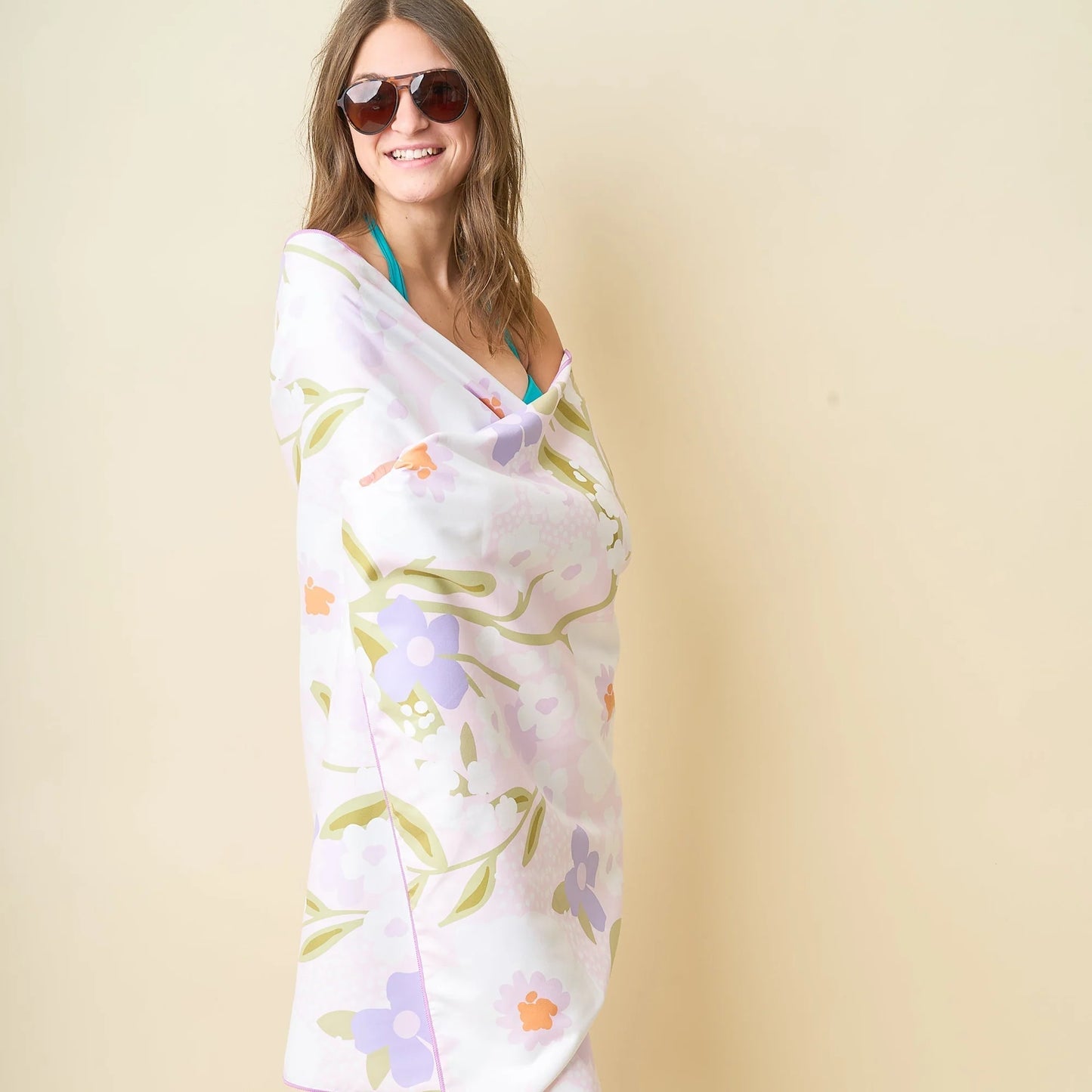 Quick-Dry Beach Towel | Floral Haven Lilac