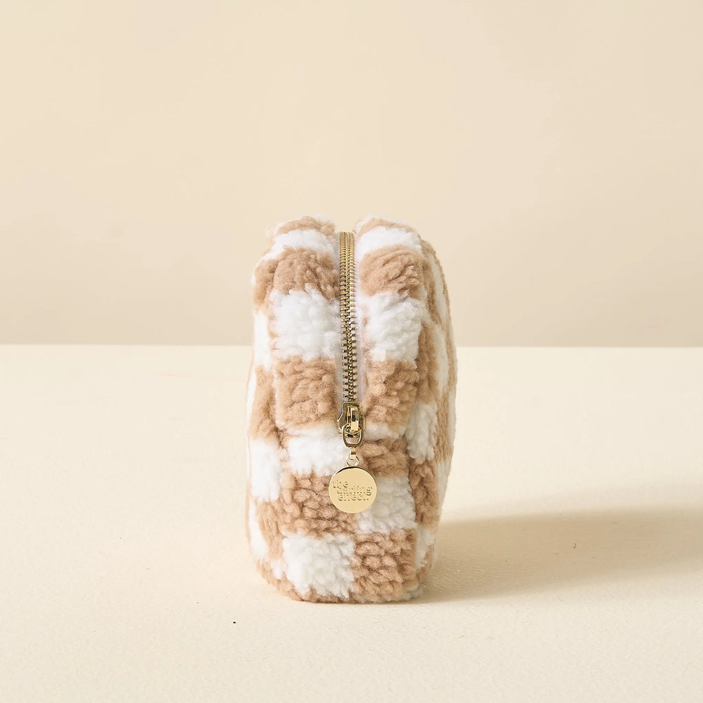 Square Teddy Pouch | Tan Checker