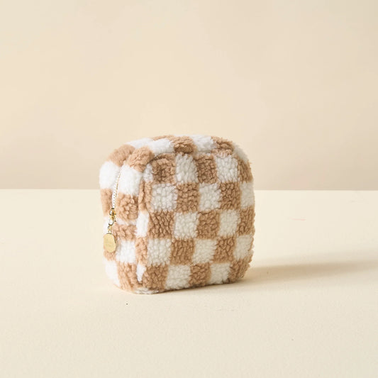 Square Teddy Pouch | Tan Checker