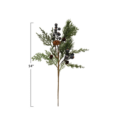 Faux Cypress Pick w/ Natural Pinecones & Berries