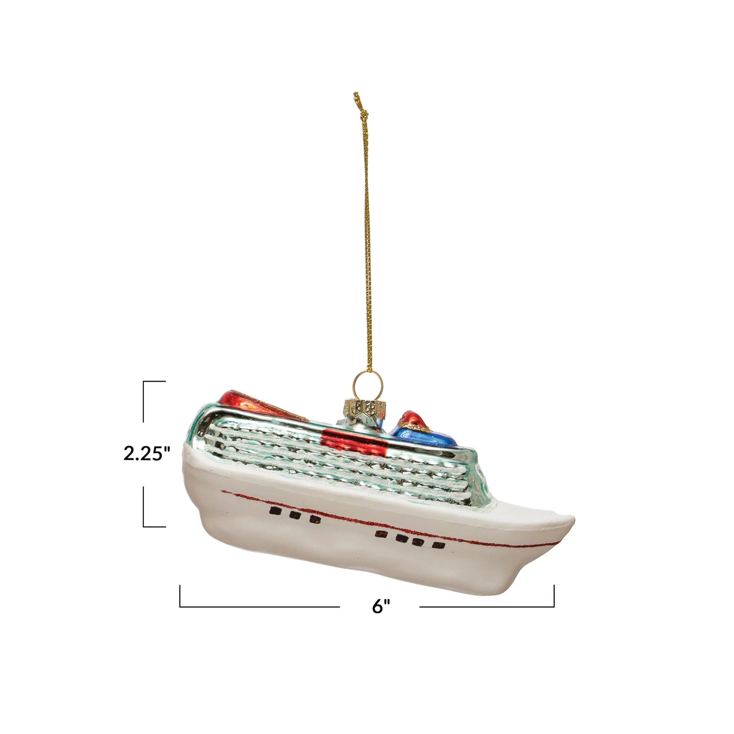 Hand-Painted Glass Cruise Ship Ornament w/ Glitter