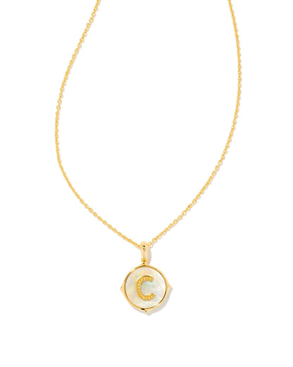 Letter Disc Necklace | Gold & Iridescent Abalone
