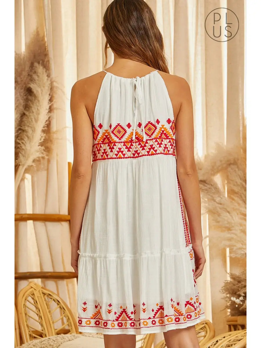 Plus | Aztec Embroidery Halter Dress