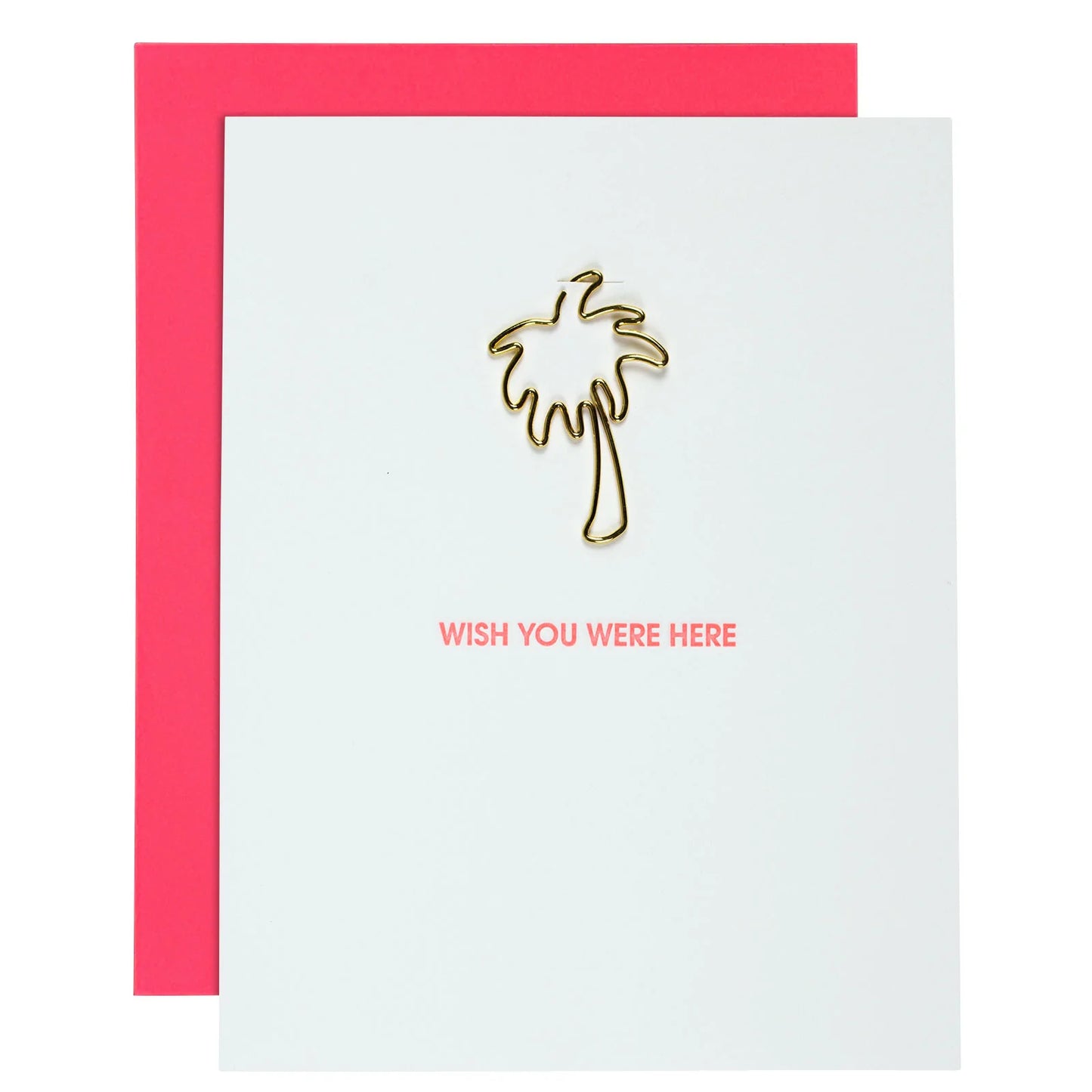 "Wish You Were Here" Palm Tree Paper Clip Letterpress Card