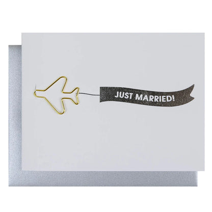 Banner: Just Married Paper Clip Letterpress Card