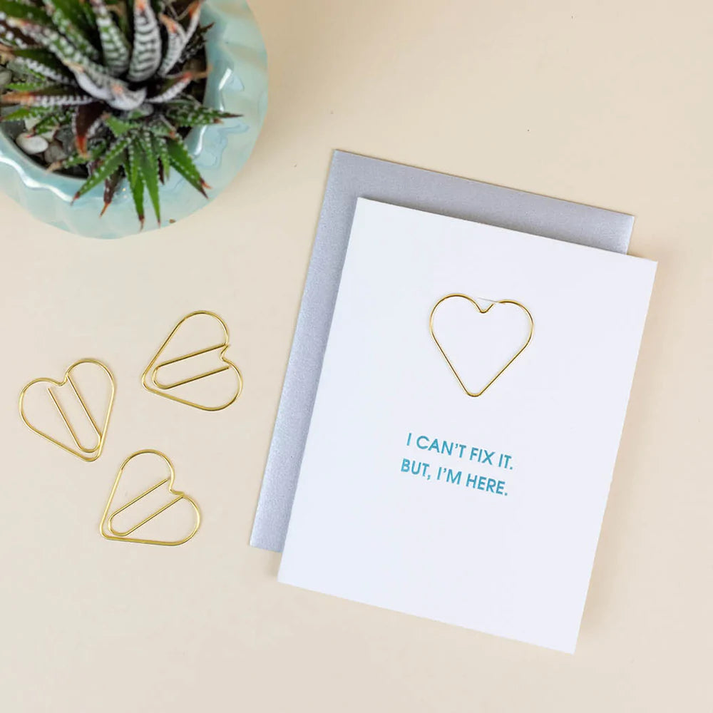 "I Can't Fix It But I'm Here" Heart Paper Clip Letterpress Card