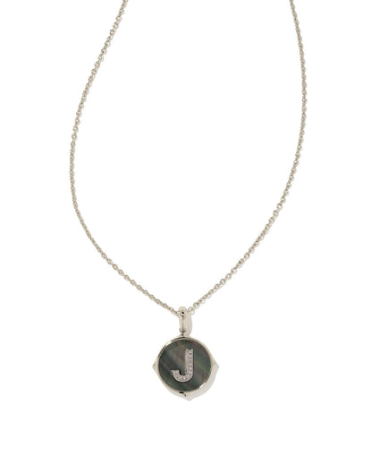 Letter Disc Necklace | Silver & Black Mother-of-Pearl