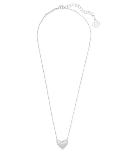 Ari Heart Necklace In Silver & Ivory Mother-Of-Pearl