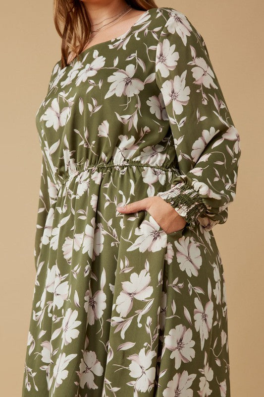 Plus | Olive Floral Dress