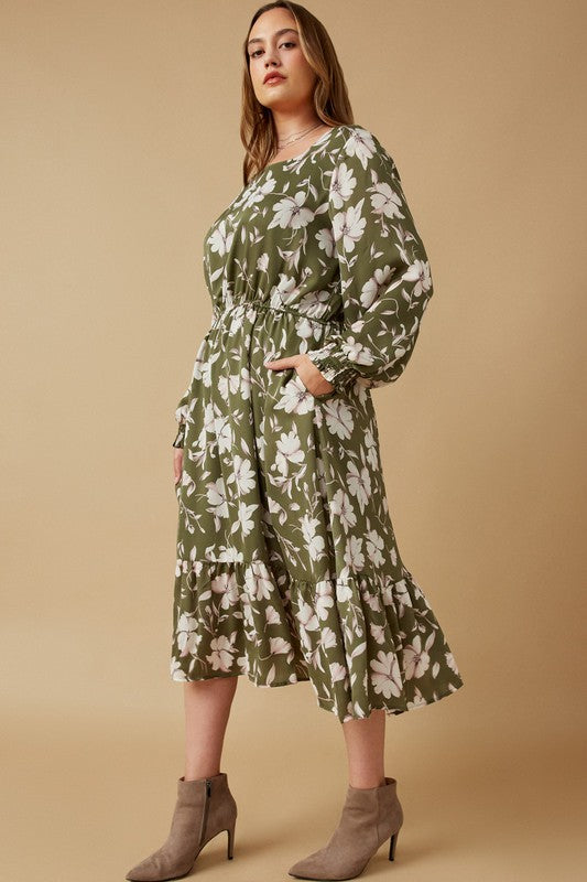 Plus | Olive Floral Dress