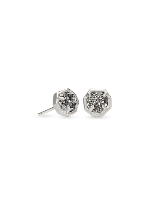 Nola Silver Stud Earrings In Platinum Drusy