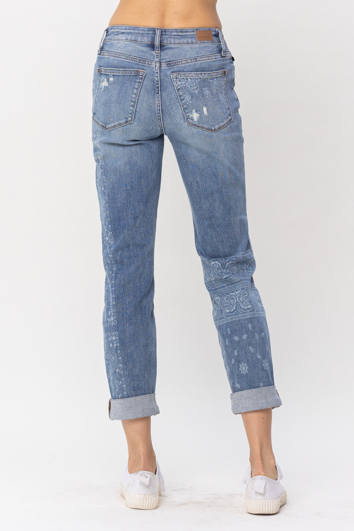 Judy Blue Jeans Plus | Destroyed & Paisley Print Boyfriend Jeans 16W