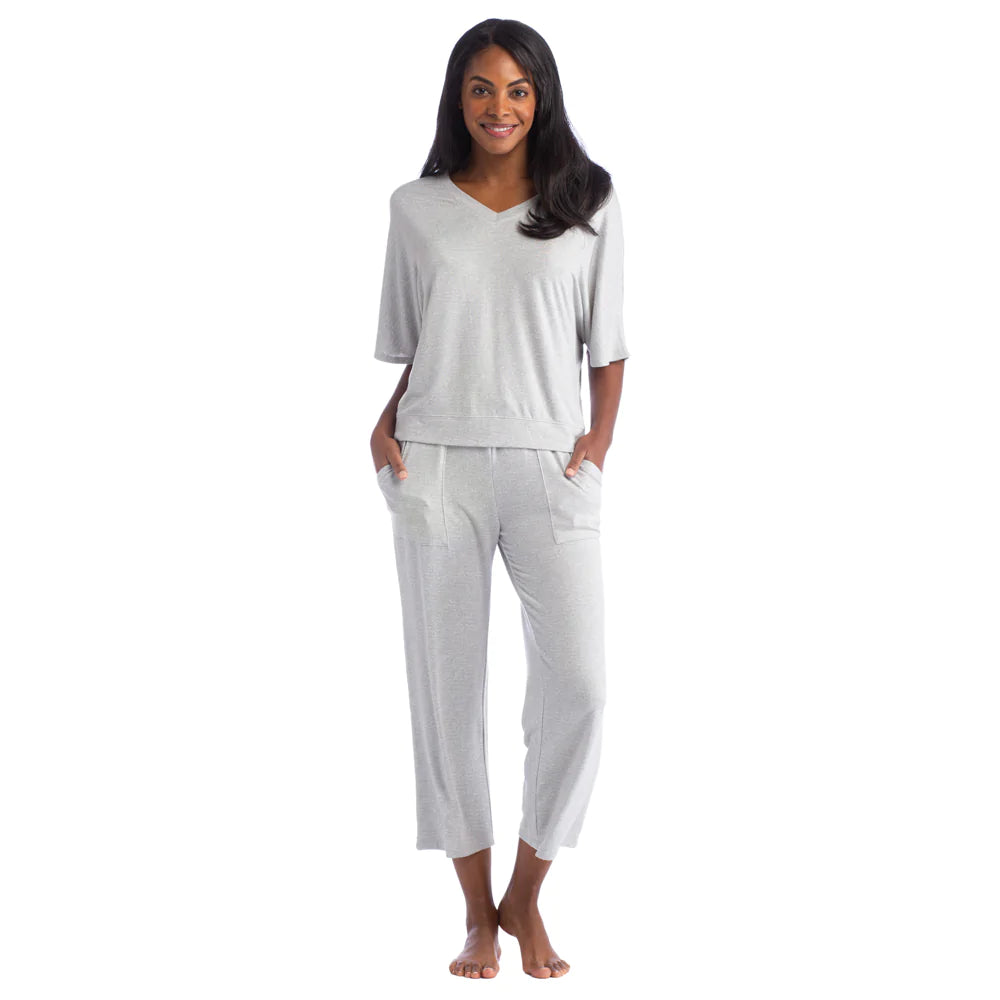 Dream Relaxed V-neck with Capri Lounge Set | Heather Grey