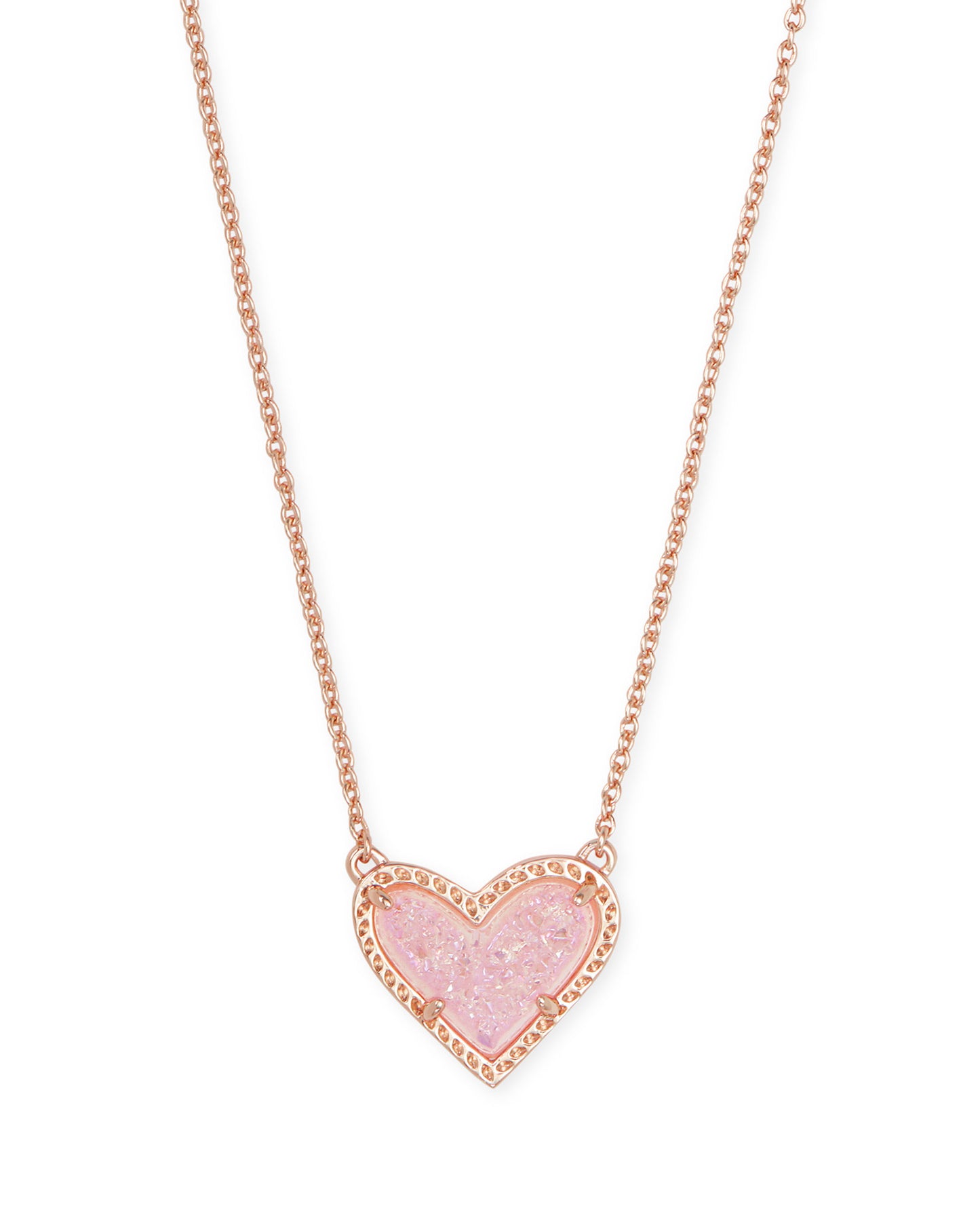 Ari Heart Rose Gold Necklace In Light Pink Drusy