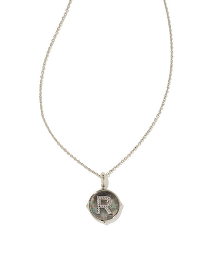 Letter Disc Necklace | Silver & Black Mother-of-Pearl