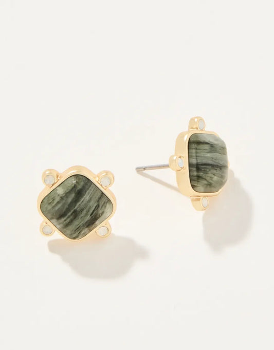 Stone Stud Earrings | Silver Leaf Jasper