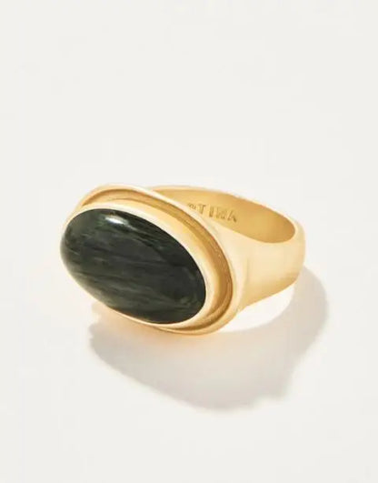 Oval Stone Ring | Silver Leaf Jasper