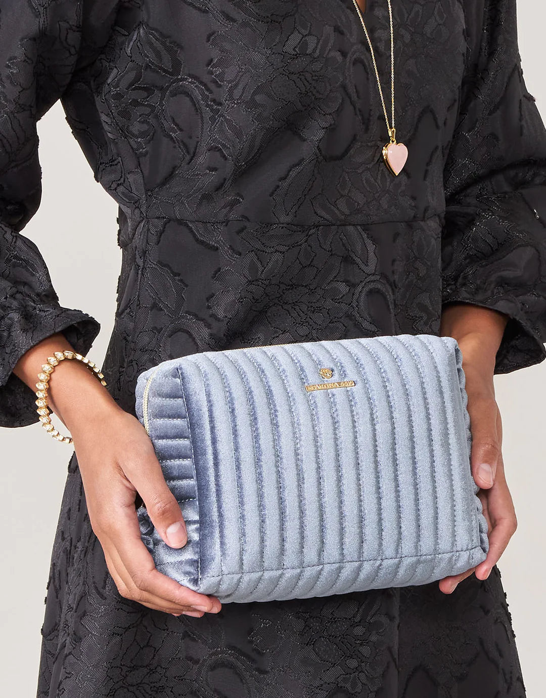 Velvet Quilted Cosmetic Bag Slate
