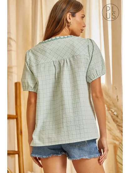 Plus | Gingham Woven Top
