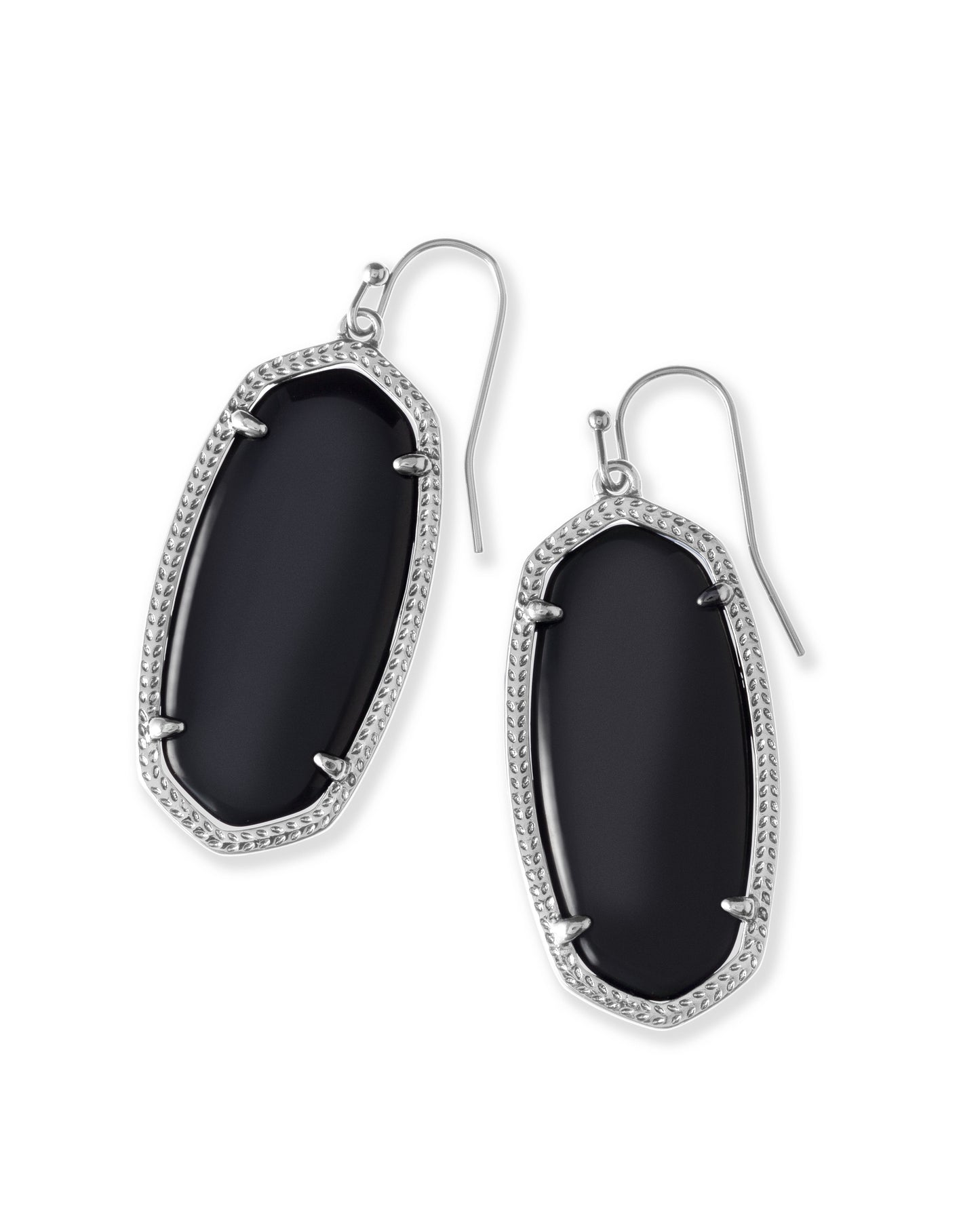 Elle Silver Earrings In Black Opaque Glass